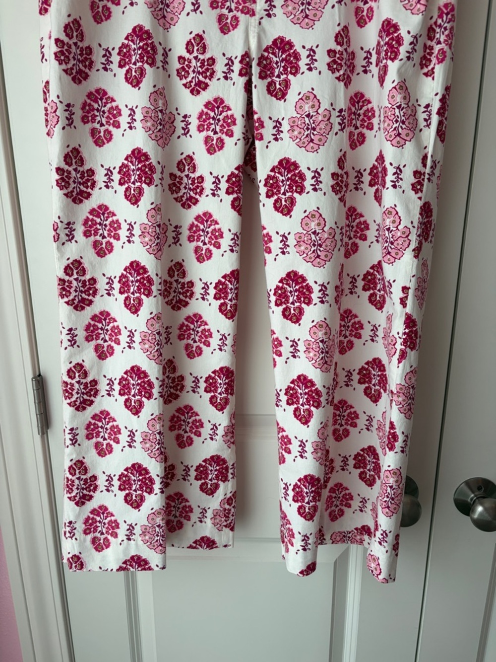 J. Crew High Rise White Straight Ankle Pants with Pink Floral Print - Picture 7 of 10